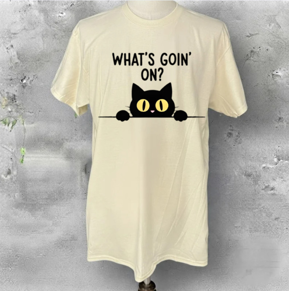 Whats Goin On Black Cat Yellow Eyes Peeking Meme Vintage Cream T-Shirt
